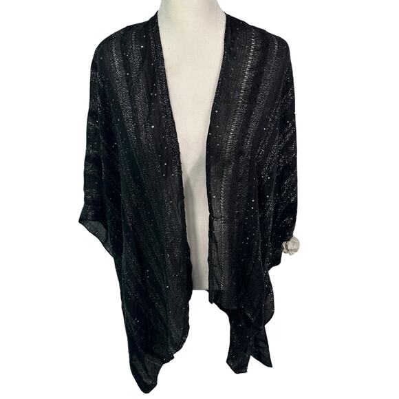 Steve Madden Women's Sequin Shine Open Front Kimono Black Silver One Size - Picture 1 of 8